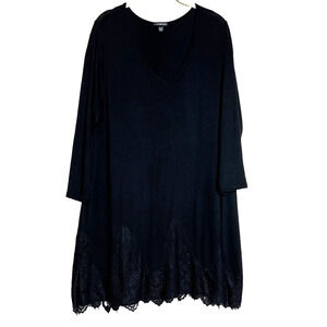 Lane Bryant Sweater Knit Tunic Size 18/20 Black Lace Trim V-Neck 3/4 Sleeve